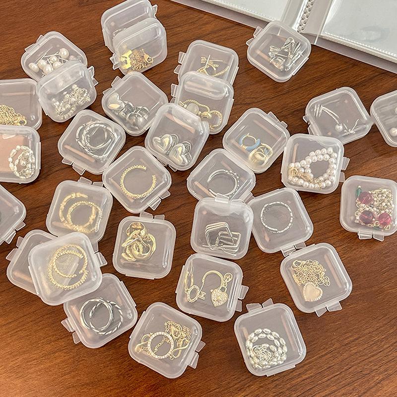 Mini Plastic Storage Box Square Transparent Flip Portable Pill Container Jewelry Holder Earrings Small Packaging Display Case