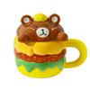 Creative Design Ceramic Burger Mug with Lid Cute Cartoon Animal Shape  Household Drinking Cup  Souvenir