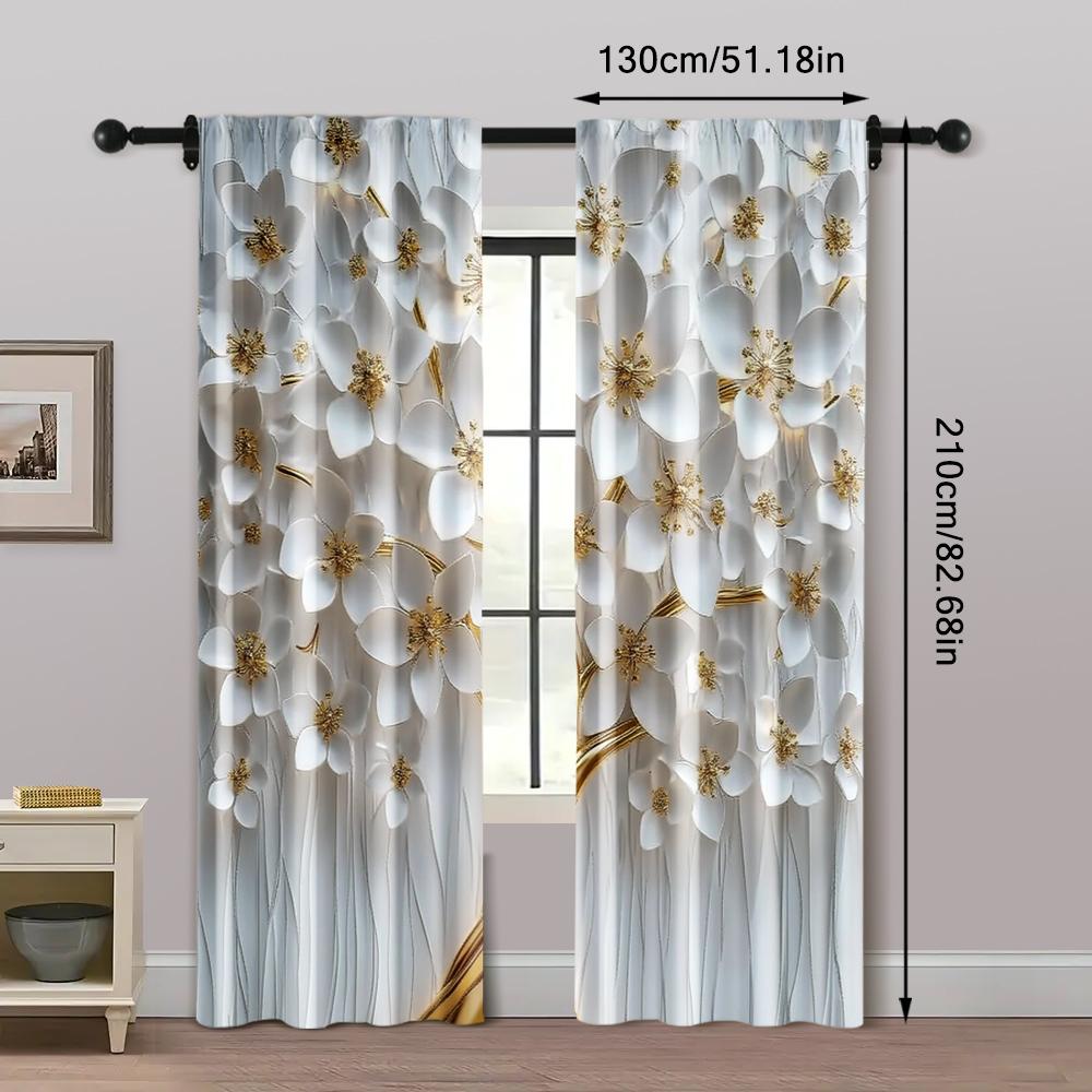 2pcs   Popular Curtain Panels 2D Print White Floral Print Versatile Polyester (without Rod) Holiday for Kitchen Living Room