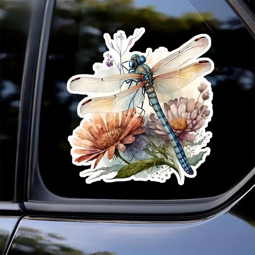 2PC Dragonfly 3D-Effect PVC Vinyl Sticker, 4.72"x5.12" Self-Adhesive Waterproof Decal for Car, Laptop, Truck, Motorcycle, Scratch Cover, Home Door