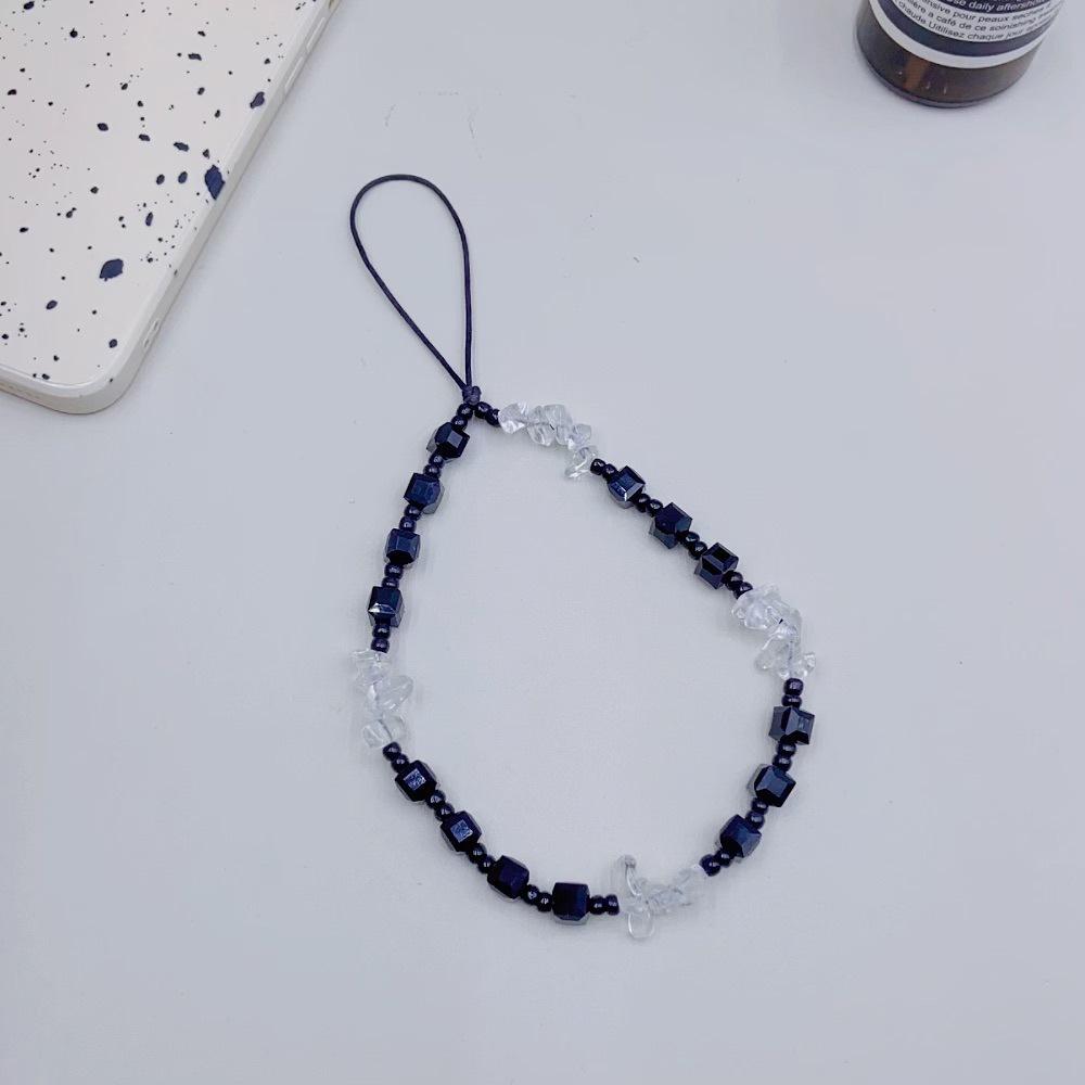 INS Wind Natural Crystal Black Square Crystal High-end Fashion Anti-lost Hand Carry Pendant Mobile Phone Chain