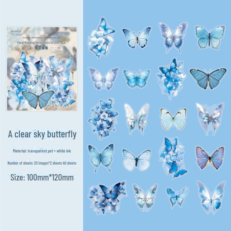 

Набор наклеек PET Fantasy Butterfly Shadow Series: Коллаж из цветов, кустов и ландшафтов butterfly чистый/небо