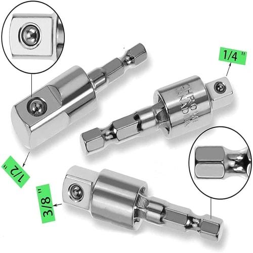 YFFSFDC Socket Adapter Set, Hex Shank Socket Conversion Adapter for Impact, 6.35mm Drive, 1/4", 3/8", and 1/2" Socket Wrenches, 3-Piece Set