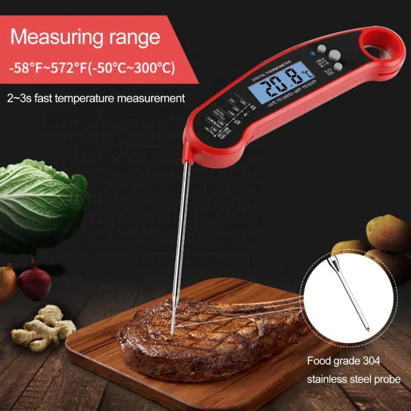 Klappbares Lebensmittelthermometer mit LCD-Hintergrundbeleuchtung, genaue Temperaturmessung, Küchenbedarf zum Kochen