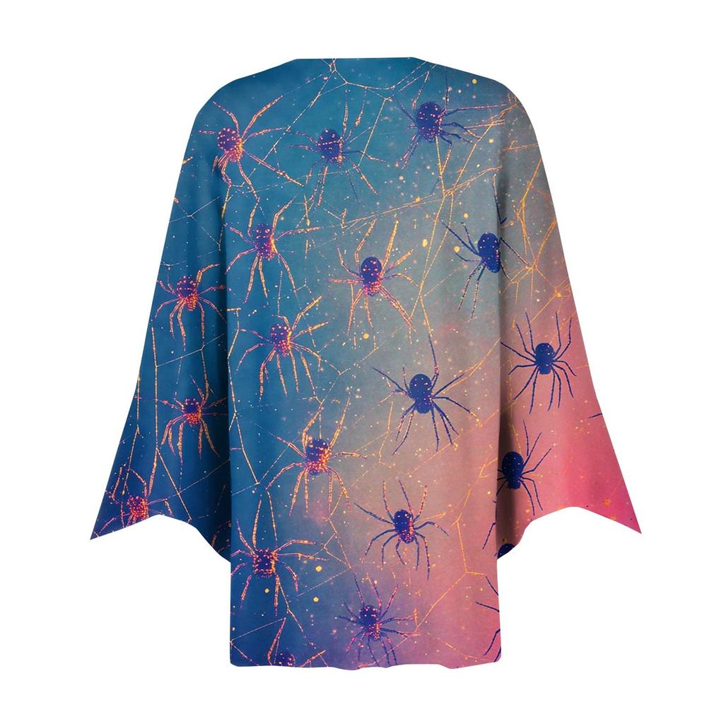 Damen Locker Lässig Bedruckt Siebenärmel Knopfleiste Hemd Strickjacke Top