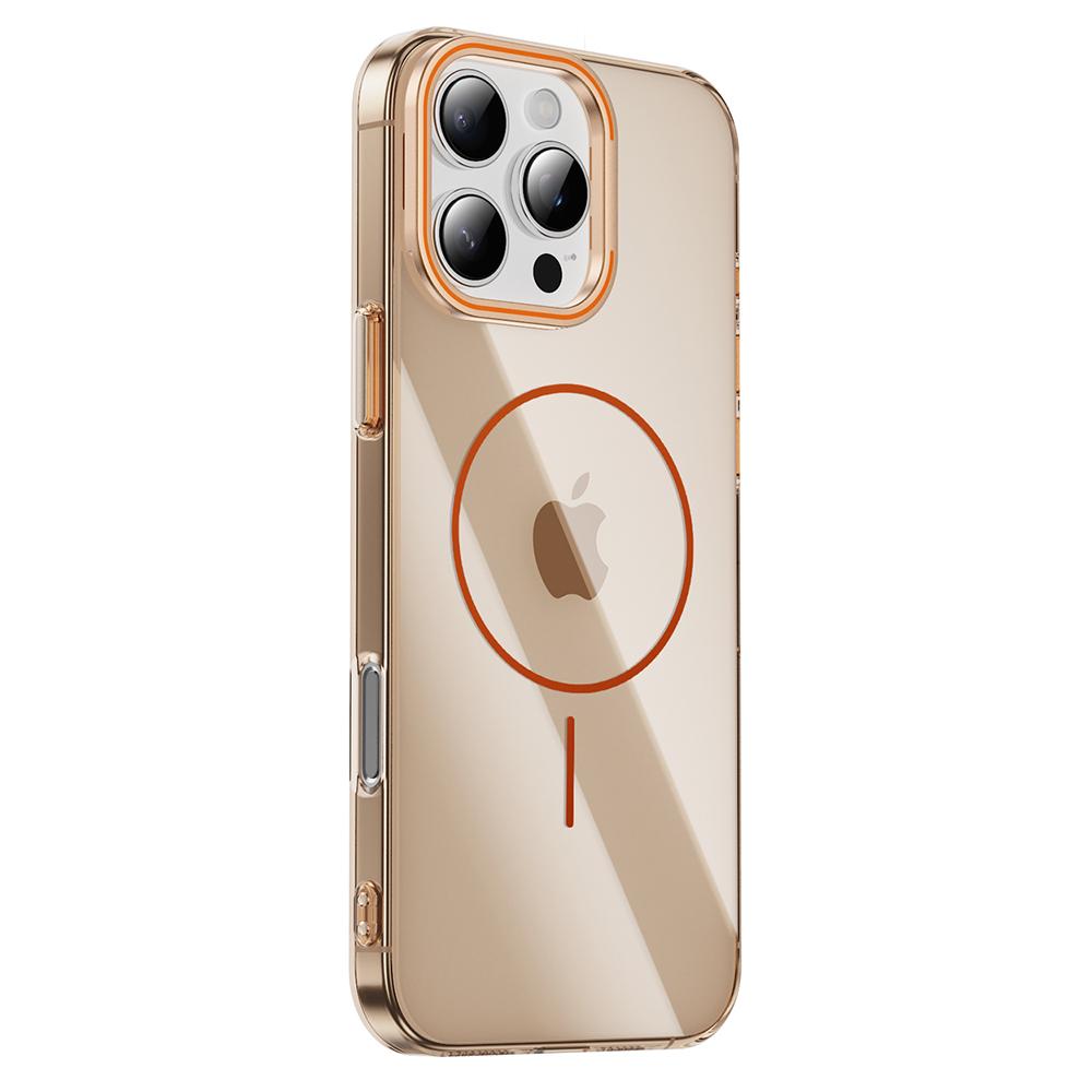

For iPhone 16 Pro Max Case Compatible with MagSafe Lens Frame Kickstand Clear PC Phone Cover Transparent Gold