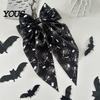 Pumpkin Hair Clip Halloween Bow Spring Clips for Women, Skeleton Ghost Hand Printed Festive Accessory Fabric Barrettes, Cute Horror Accessories