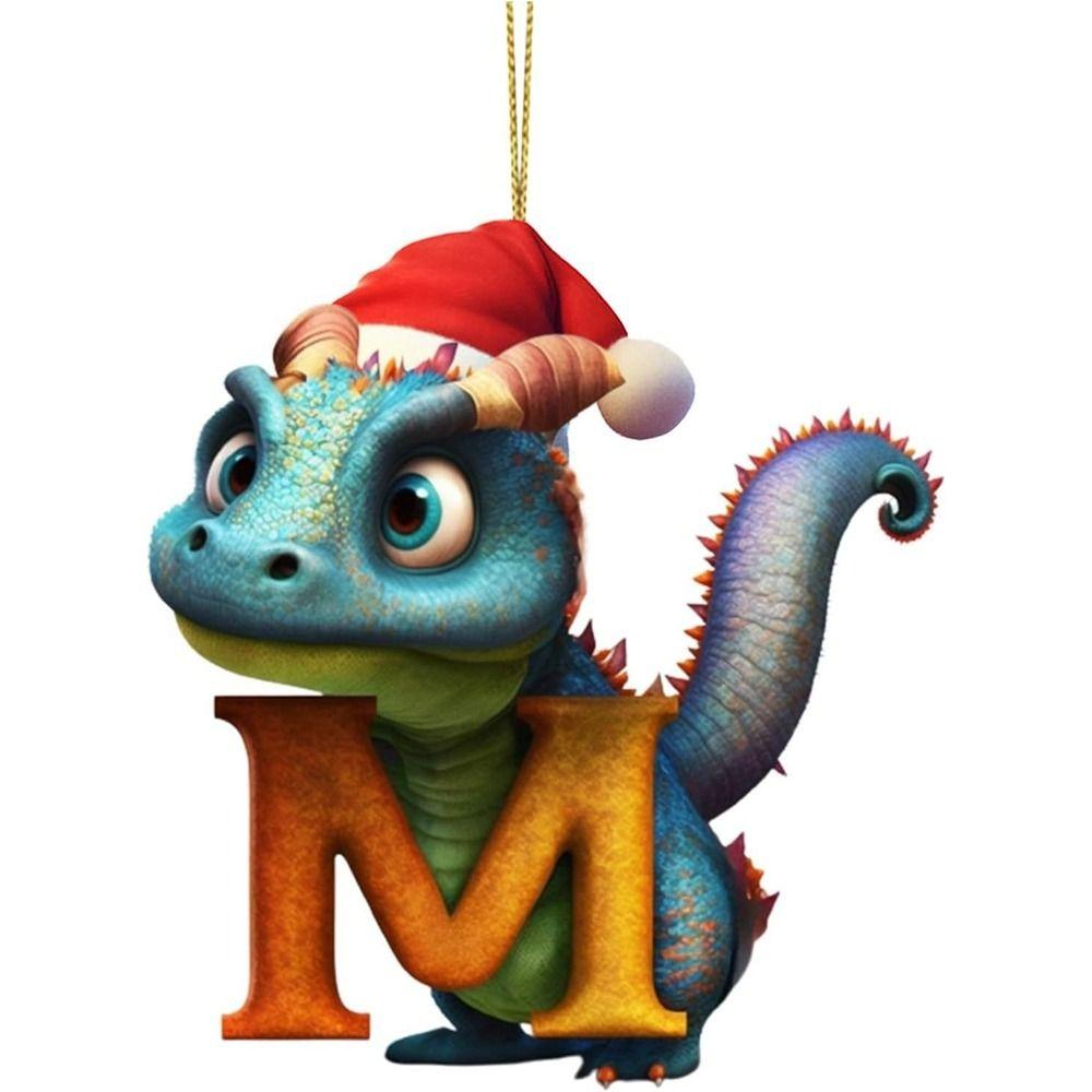 Acrylic 26 Letters Christmas Dragon Pendants Printed Pattern Christmas Tree Pendants  New Year