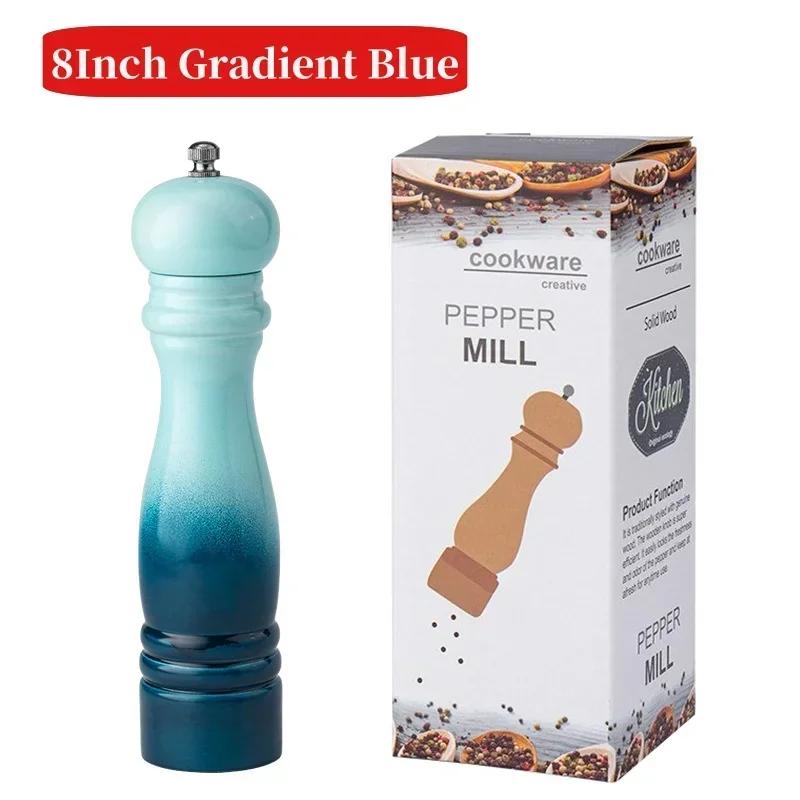 Wooden Manual Salt Pepper Grinder Set Spice Shaker Gradient Color Pepper Mill With Strong Adjustable Ceramic 6/8inch Grinder