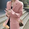 2025 Spring Autumn Women's Brown Blazer, Korean Style Loose Fit Casual Jacket with Notched Lapel, Internet Famous Office Wear for Daily Outfits