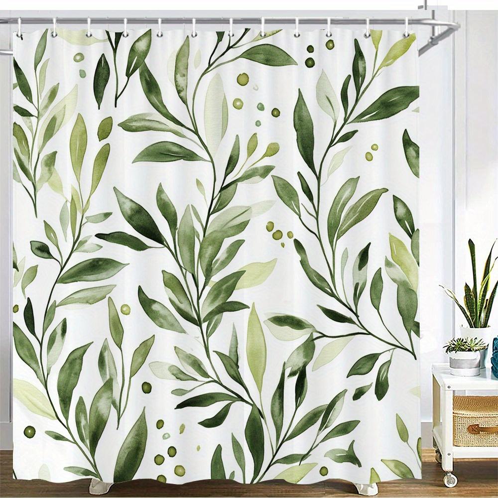 

1Pc Watercolor Green Leaf Shower Curtain - Polyester Fabric, Machine Washable, With Hook, Suitable For Bathroom Decoration W60H190(CM)-1 Pcs
