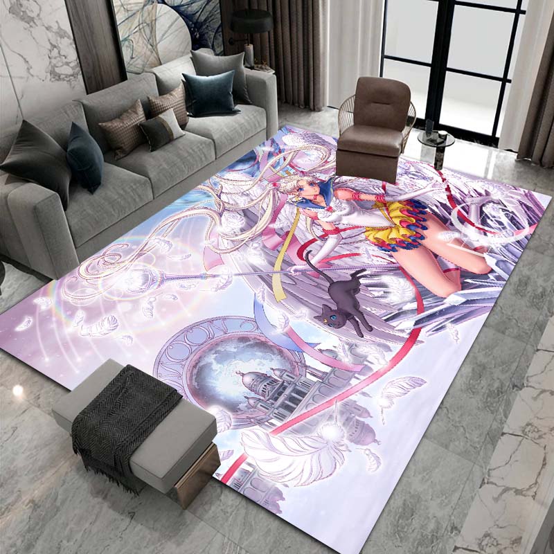 3D printed Sailor Moon pattern rug, large-area non-slip washable rug,, suitable for bedroom home décor.22