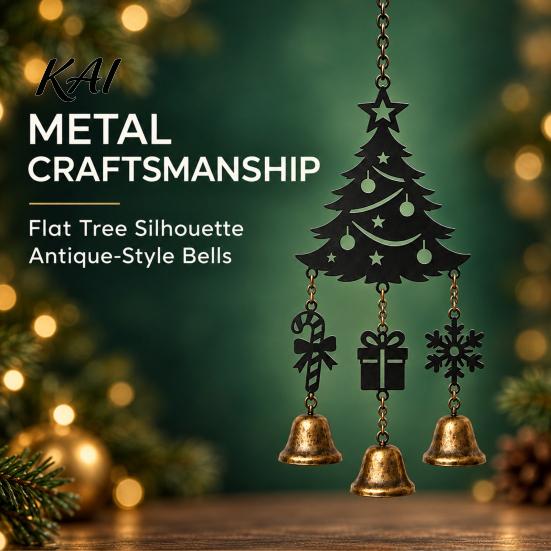Creative Holiday Soft Furnishings Christmas Wind Chime with Metal Bells, Vintage Santa/Snowman/Deer/Bell/Wreath Iron Durable Festival Gifts