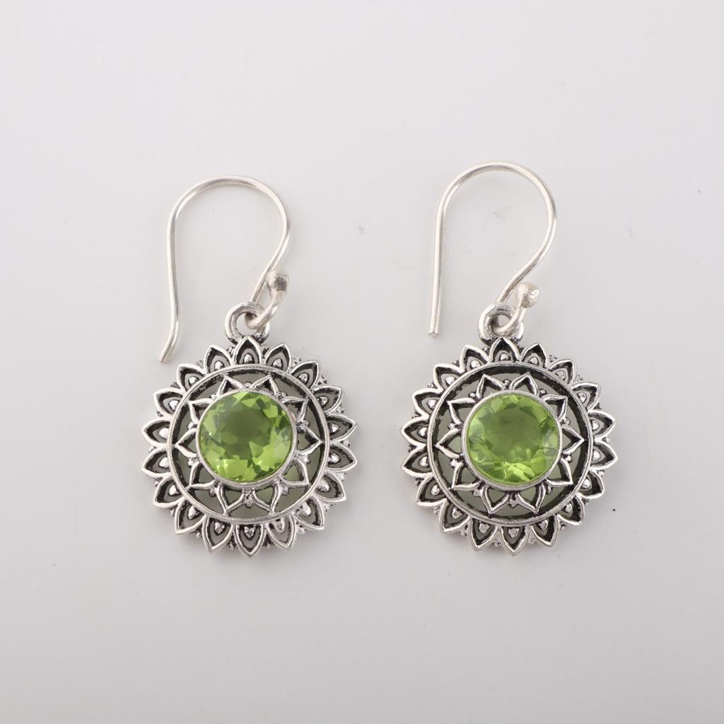 Peridot Gemstone 925 Sterling Silver Jewelry Handmade Drop/Dangle Earrings 1.57" CE-19-4