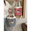 Cartoon Puppy Women's Stripe Bucket Bag Cute Canvas Female Shoulder Crossbody Bags Daily Handheld Bento Bag Girls Purse Handbags