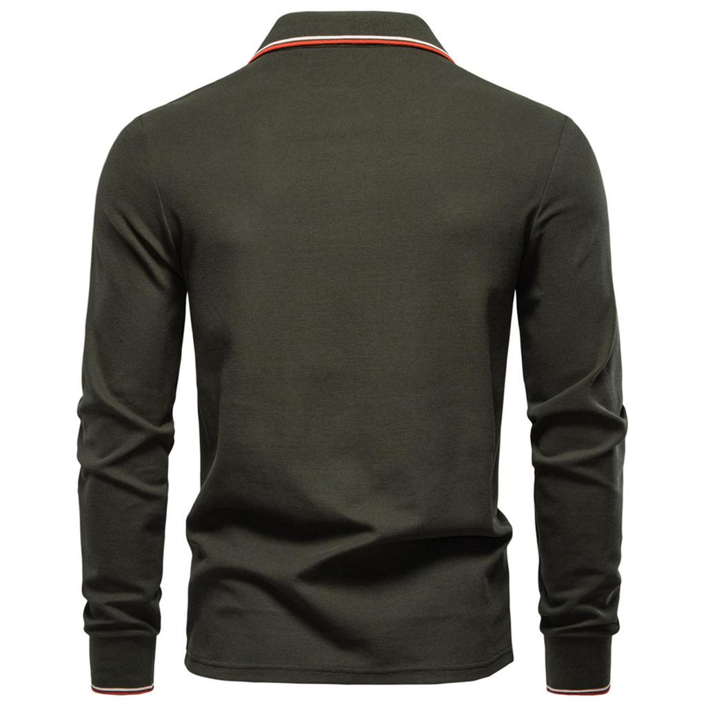 Men's Long Sleeve Polo Shirt Classic Solid Color Button Down Collar Slim Fit Casual Top for Everyday Wear Comfortable Fabric
