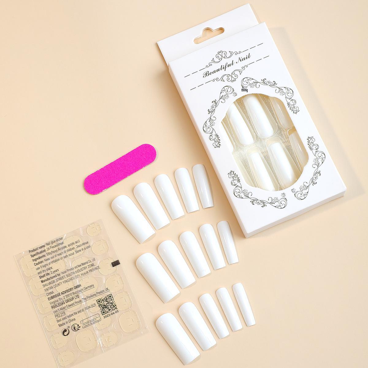 

Очень длинные молочно-белые носимые накладные ногти - Съемные накладные ногти для маникюра