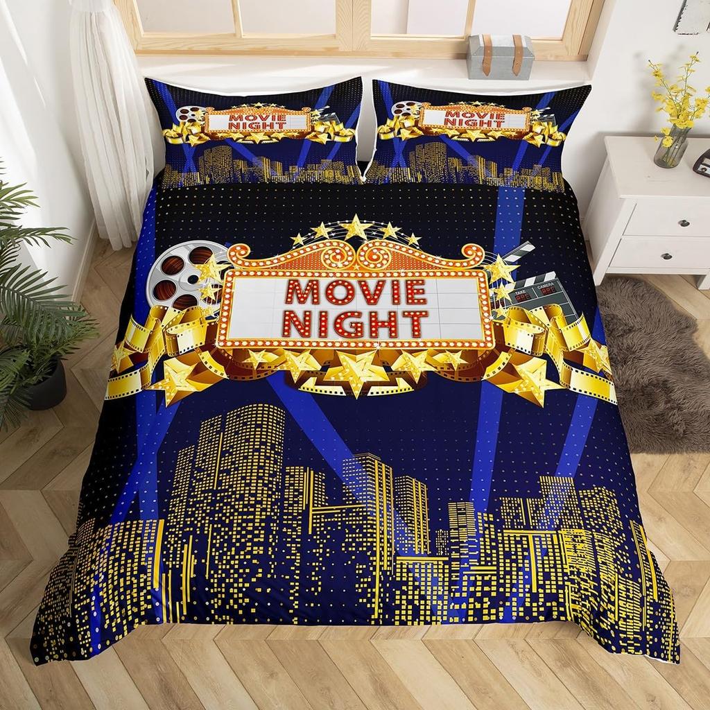 Vintage Kino Bettbezug für Familie Junge Mädchen Heimkinozimmer Dekor Vollständiges Film-Thema Bettdeckenbezug Film-Thema Bettwäscheset