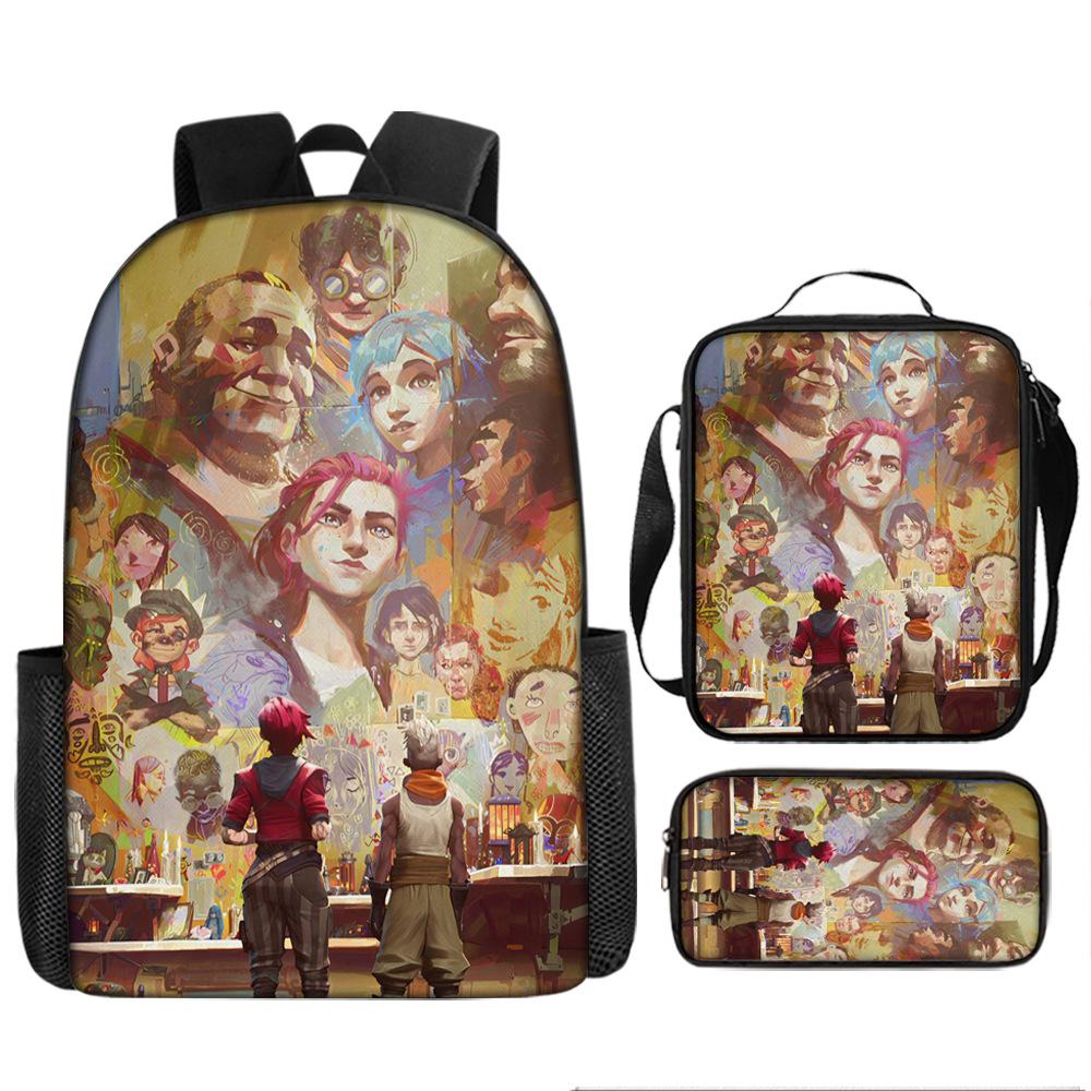 Battle of the Twin Cities Arcane Children's School Bag Pencil Case Backpack Elementary School Cartoon Backpack Three-piece Set