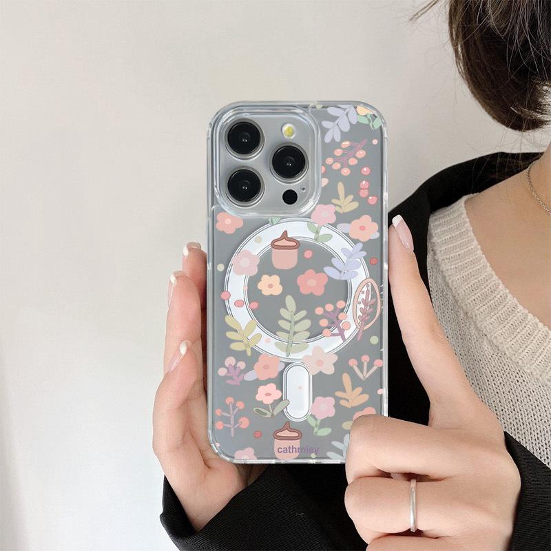 

Magnetic Acrylic Floral Phone Case for iPhone 12, 13, 15, 16, 17 ProMax - Light Luxury, High-End Design iPhone 17 Pro Max