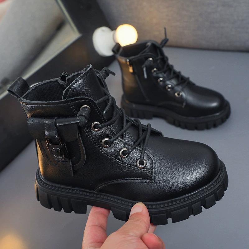 Children PU Leather Boots Girls Fashion Autumn Winter New Casual Comfortable Short Boots Warm Kids Versatile Anti-slip Cotton Boots