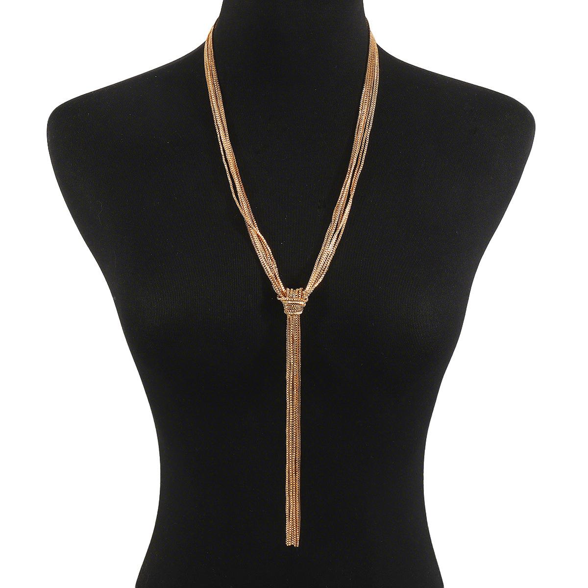 Модное креативное многослойное ожерелье с узлами, темпераментная преувеличенная металлическая цепочка с кисточками, цепочка до ключиц золотой