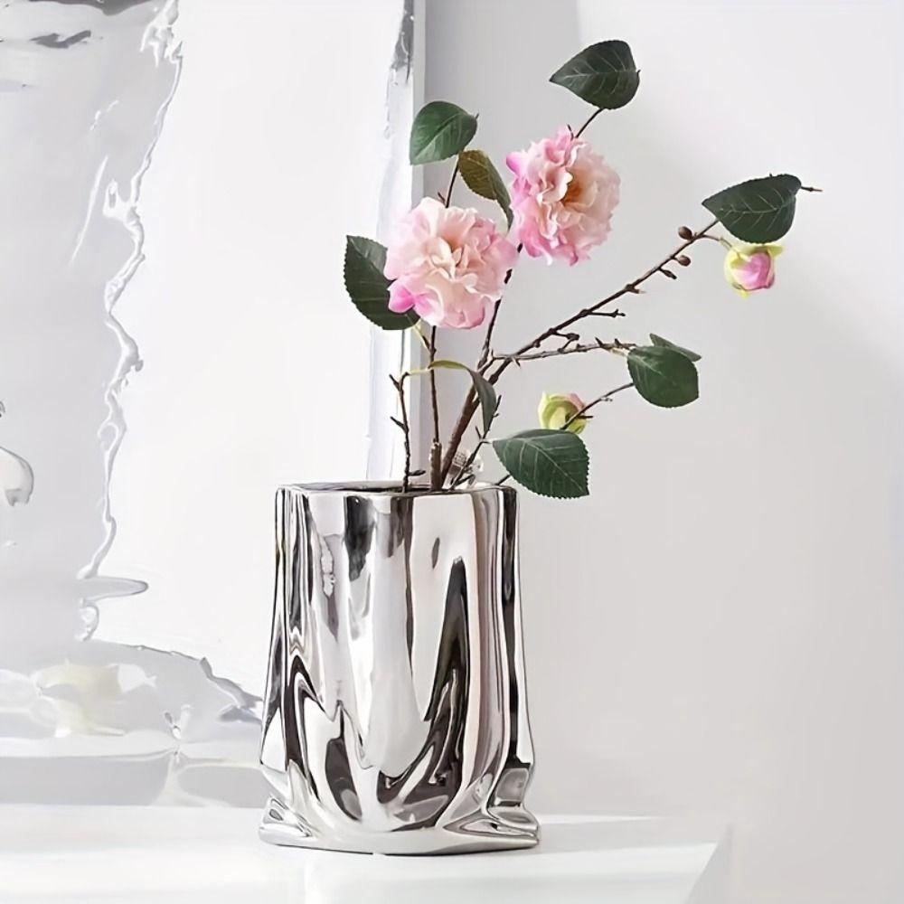 Light Luxury Electroplated Ceramic Vase Minimalist Hydroponic Flower Pot  Entrance Ornament