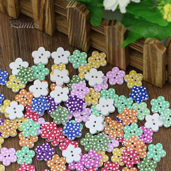 100 Pcs Lovely Wooden Buttons DIY Sewing Scrapbooking Flower Dots Mixed 15 X 2mm