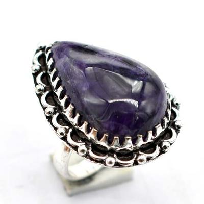 Amethyst Ethnic Handmade Ring Jewelry US Size-8.25 R 5809