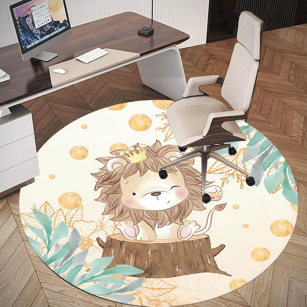 1pc Lion, Crown Round Chair mat Area Rug - Non-Slip, Floor Mat for Office, Bedroom, home decor Christmas Gift p0811442