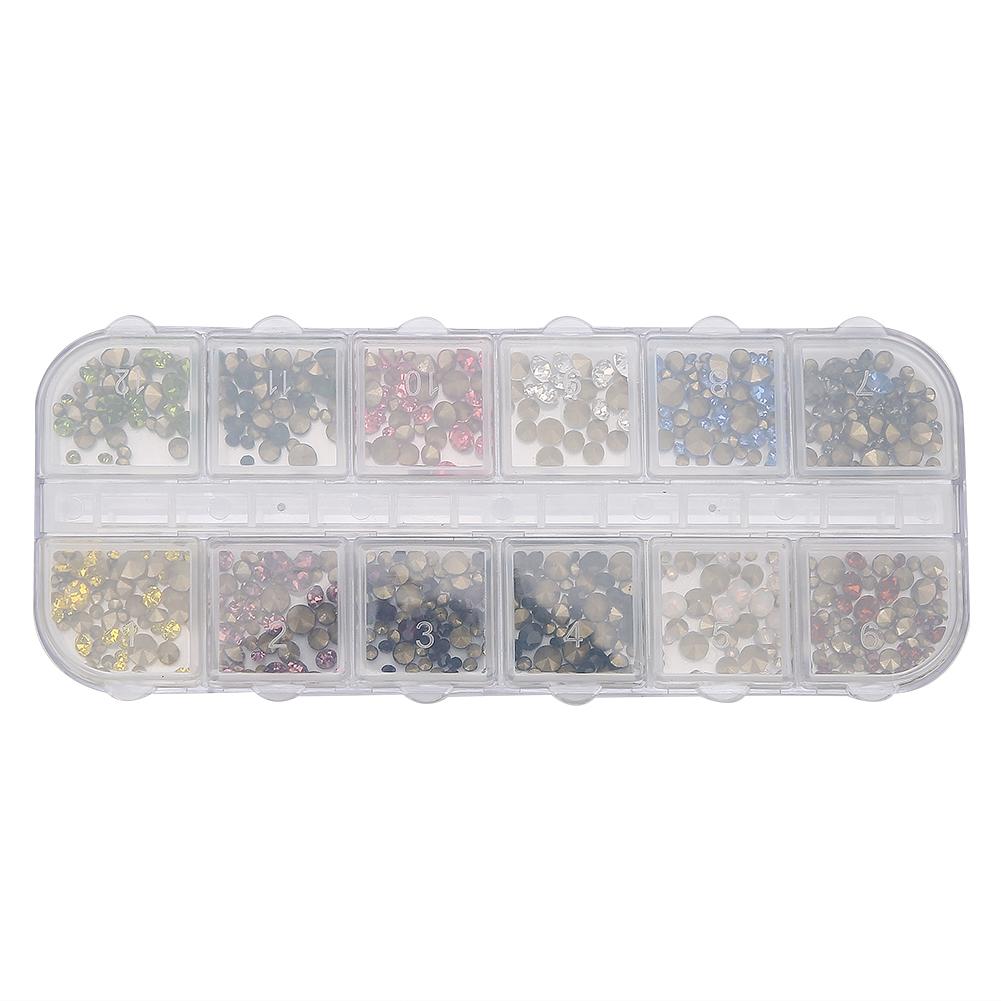

12 Grids Nail Art Rhinestones DIY Nail Decoration Glitter Rhinestones Manicure Tool