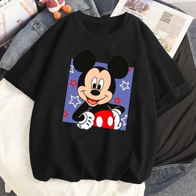 

Летняя футболка с принтом Микки и Минни от Disney, смешная женская футболка с круглым вырезом, модная футболка с короткими рукавами, женская повседневная уличная одежда, футболки S