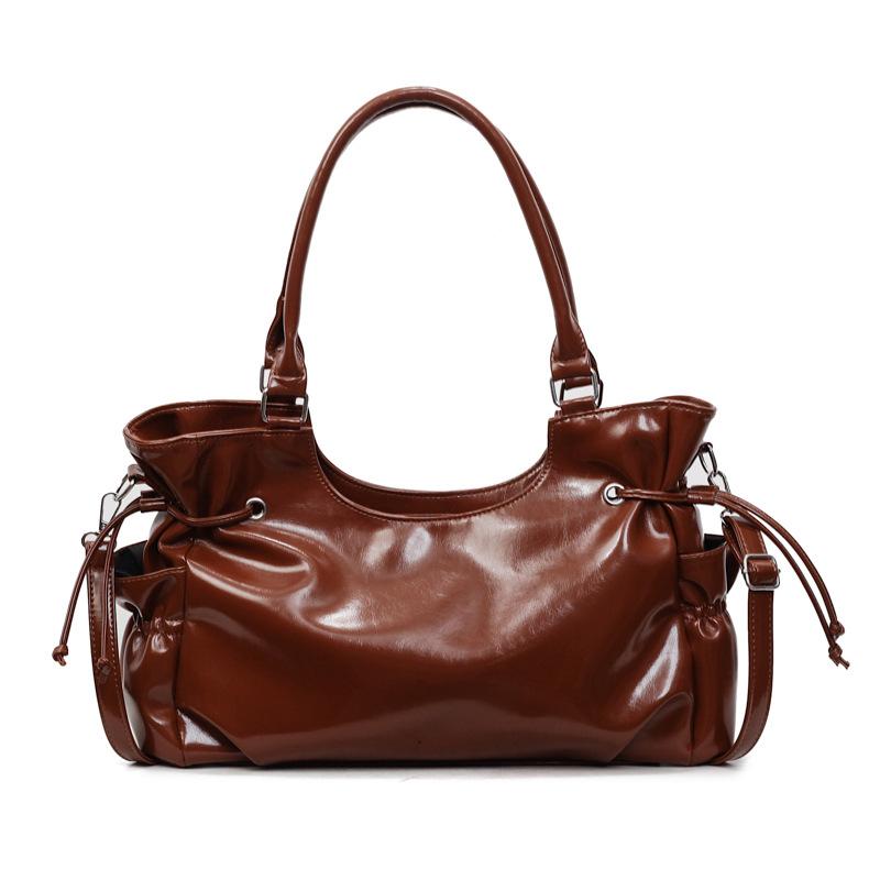 Y2k Retro Umhängetasche Damen Lack Motorrad Crossbody Große Achseltasche Seitentasche Kordelzug Tote Für Tägliches Pendeln Reisen