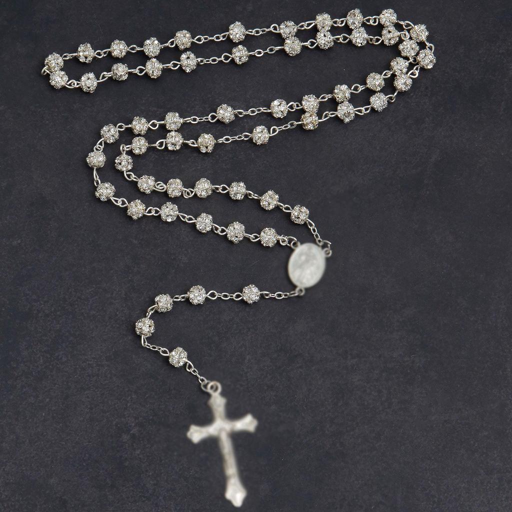 Gold-Plated 6mm Imitation Bead Rosary Necklace with Exquisite Pendant