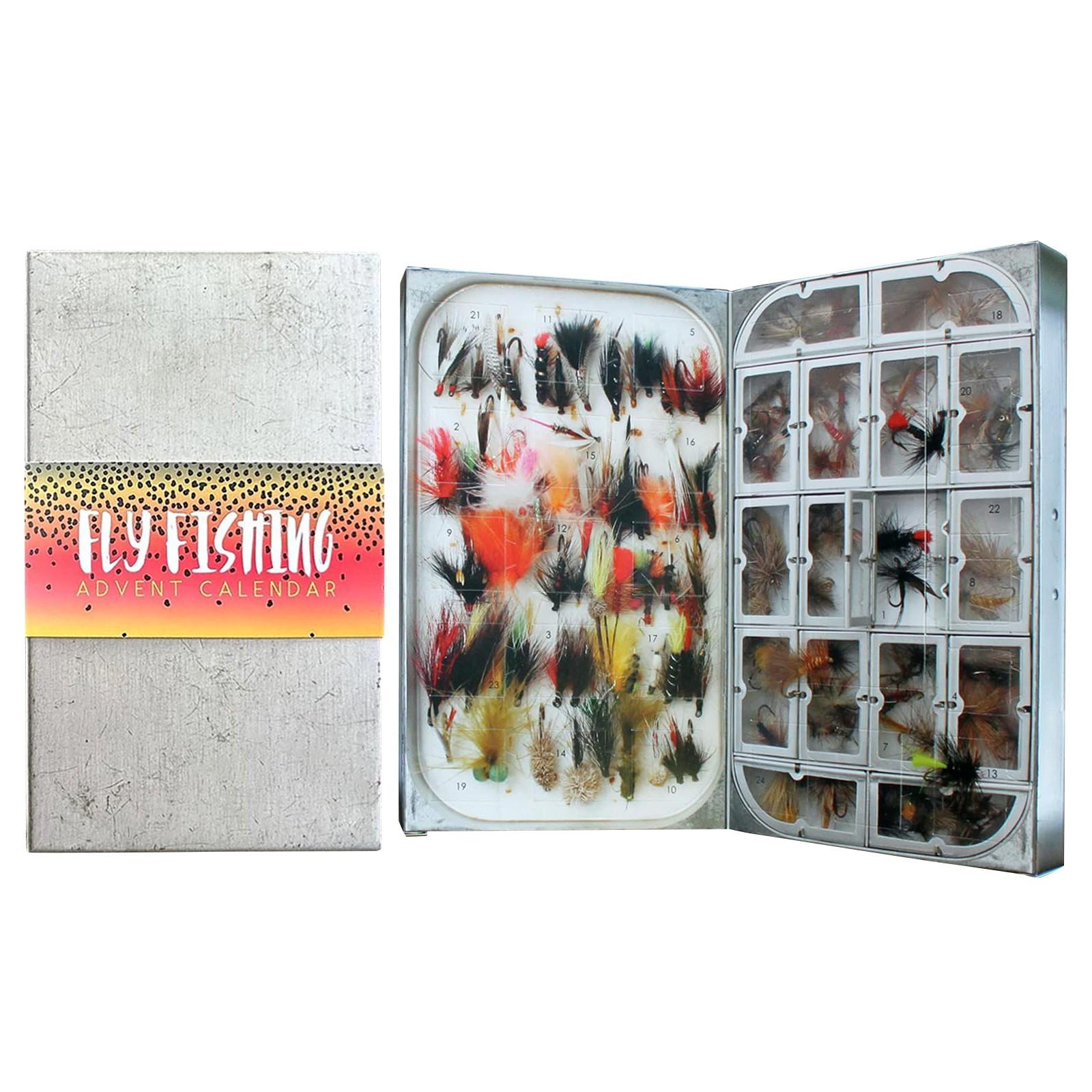 

Fly Fisherman Адвент-календарь Рождественский рыболовный адвент-календарь 24-дневный адвент-календарь для нахлыста с 24 рыболовными крючками для нахлыста One Size белый
