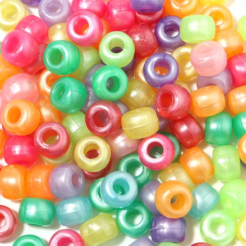 "100 Pcs Large Hole Transparent Frosted Barrel Beads - Colored Onion Powder Plastic Pony Beads for Dreadlocks and Wigs"