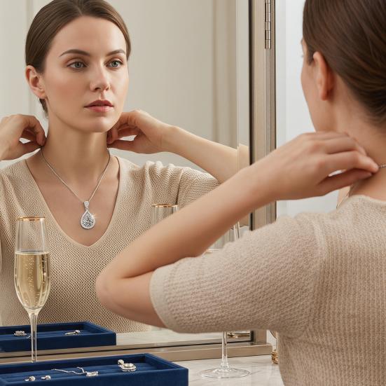 Sparkling Drop Pendant Necklace Women Cubic Zirconia Necklace Elegant Wedding Necklace