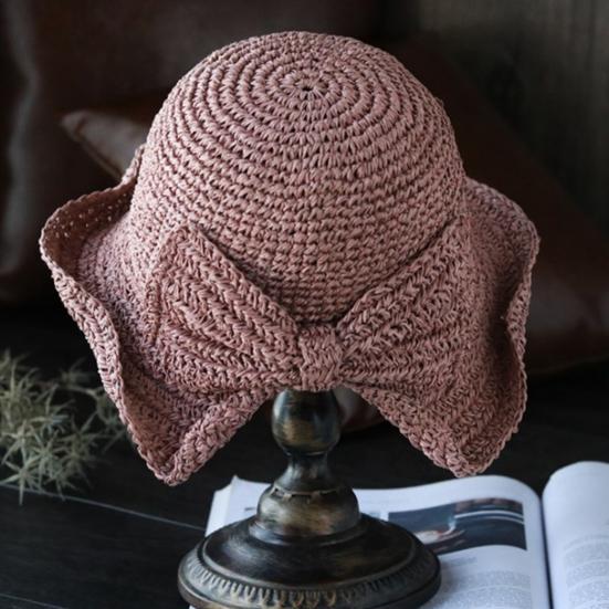 Bucket Brim Hat Bowknot Straw Summer Hat Wide Decor Side Split Design