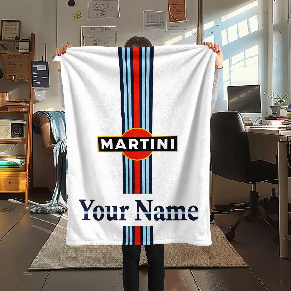 1PC Custom Name Martini Racing Patterned Flannel Blanket Suitable For All Seasons for Home Decor Warmth and Comfort Gifts Holiday Present -HE79