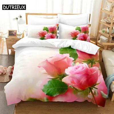 New 3D Print Rose Pink Lovers Comfortable Duvet Quilt Cover Pillowcase Bedding Set Children Bedroom Decoration Home Textile