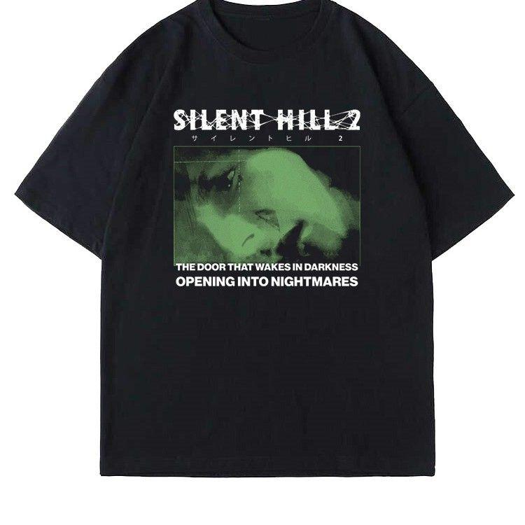 

Футболка с графическим принтом Silent Hill, осенняя, из чистого хлопка, мужская и женская, с коротким рукавом, уличная мода, трендовая одежда, винтаж 4XL