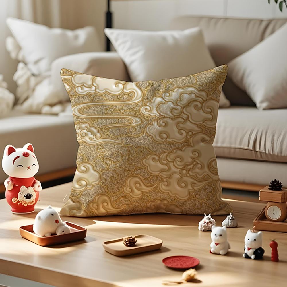 Chinese Cloud Pattern Cushion Cover Anti-dustmite Pillowcase Invisible Zipper Silky Short Plush Sofa Cushion Cover