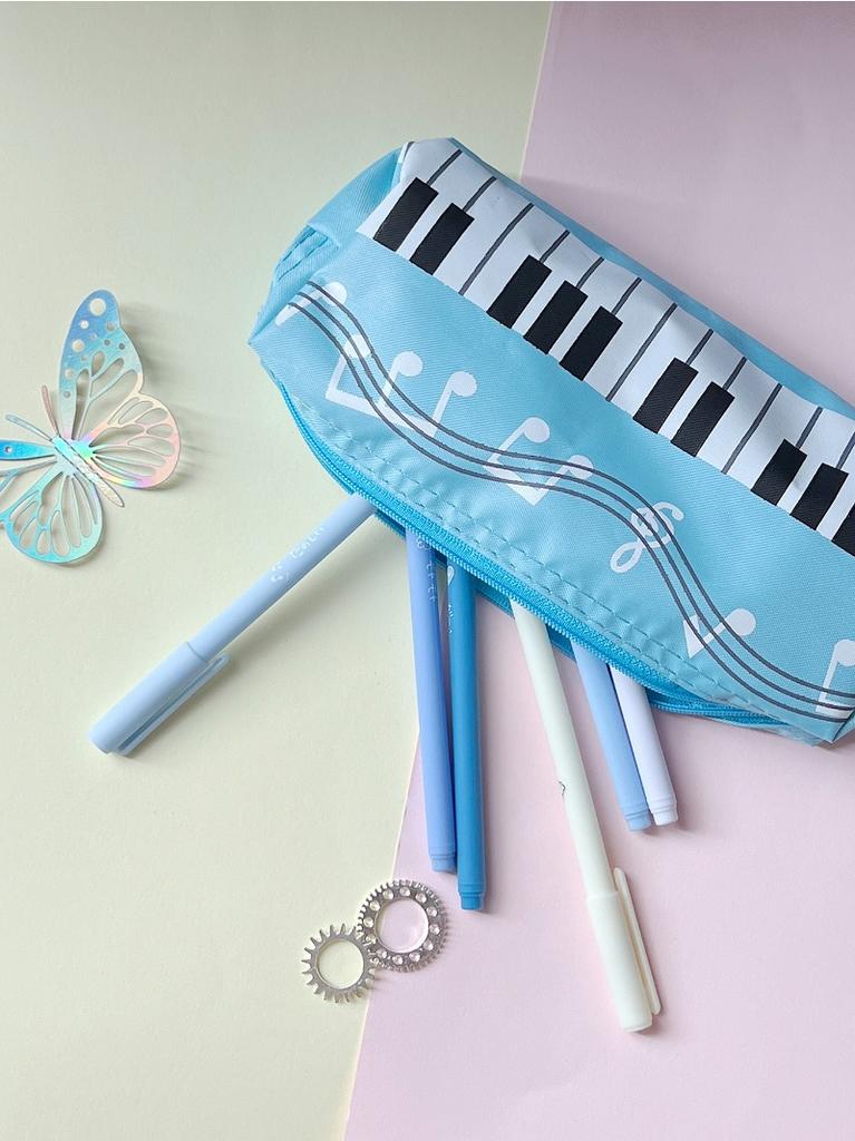 Creative Musical Note Piano Stationery Pouch Student Pencil Case Square Single Layer Oxford Cloth Pen Bag for Girls Boy