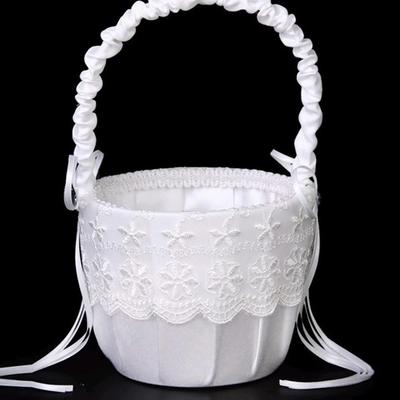 Romantic Flower Pearl Bowknot Basket Flower Basket Wedding Ceremony Party Rose Flower Girl Makeup Basket Party Petals Basket