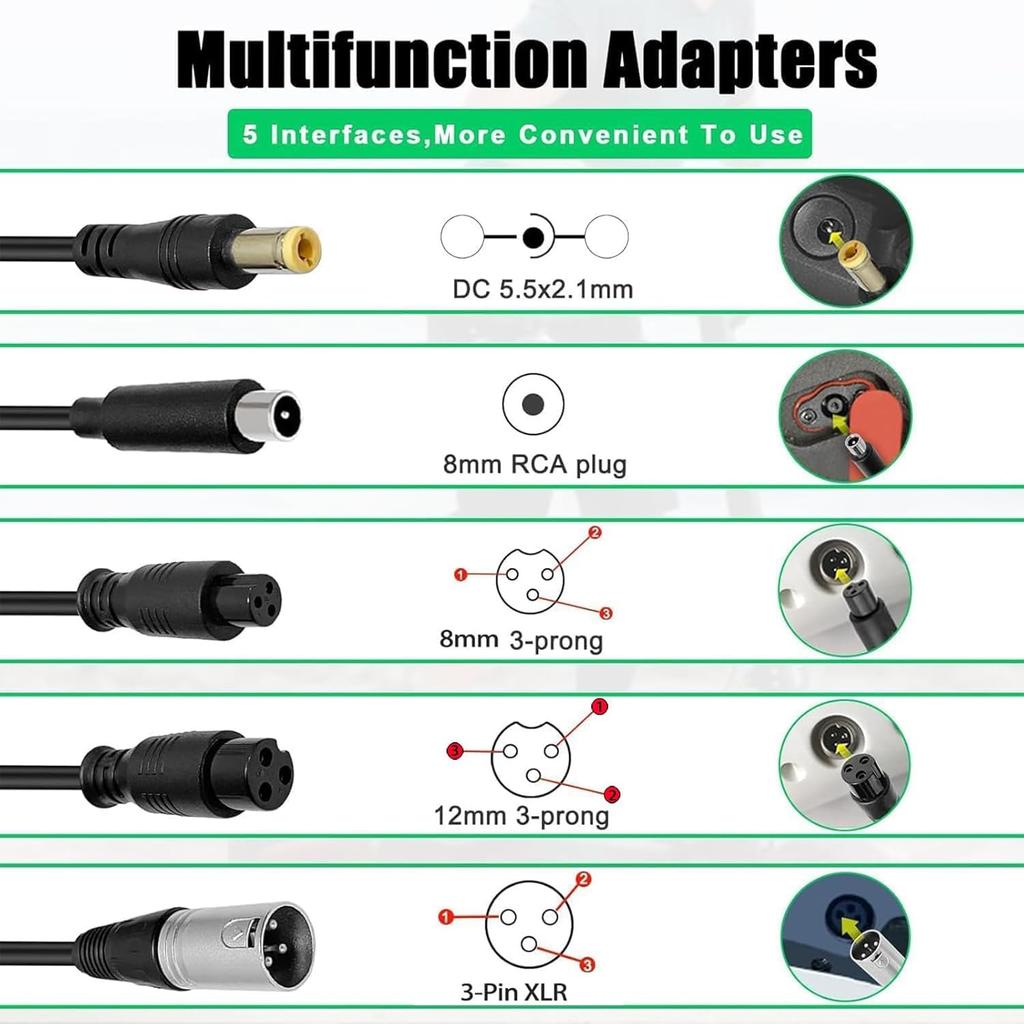 (5 Plugs) 29.4V 2A Fast Battery Charger Universal For 24V 25.2V 25.9V Lithium Battery Electric Scooter Replacement Charger - 5 In1 Plugs