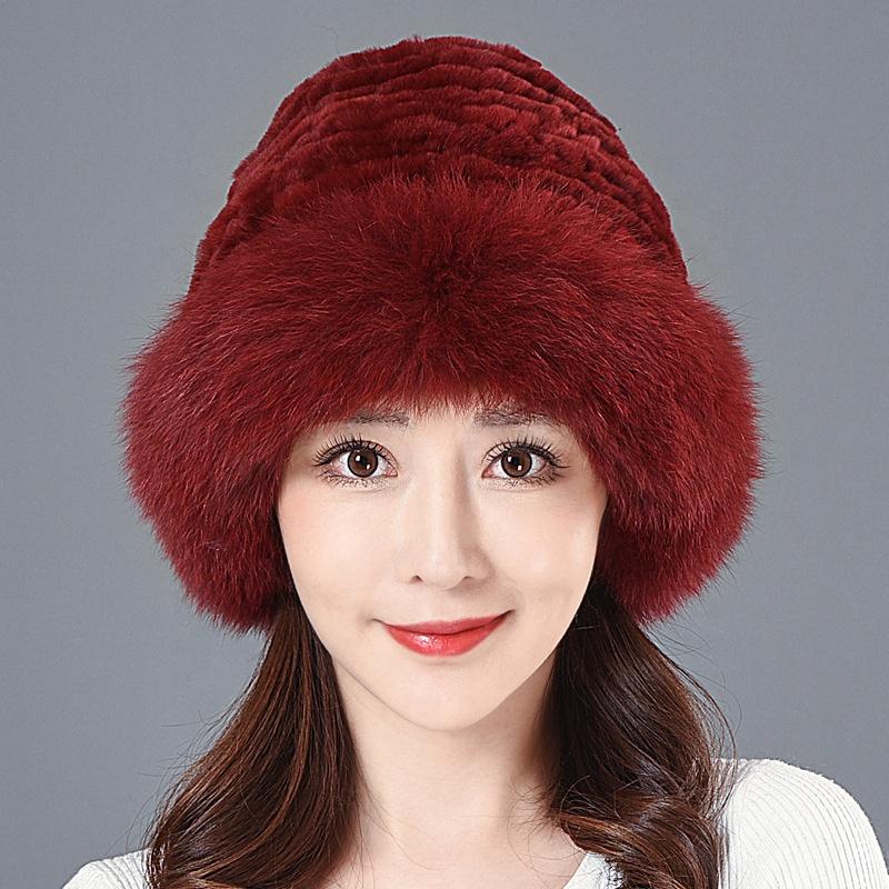 Warm Fashion Lady's Winter Top Quality Fur Hats with Real Fox Fur Real Rex Rabbit Fur Hat Thickened Real Fur Cap