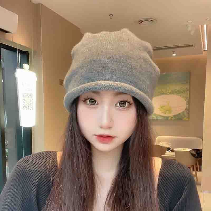 In Autumn and Winter The Drawstring Rolled Up Laid Back Style Pile Cap with Adjustable Headband and Postpartum Cap