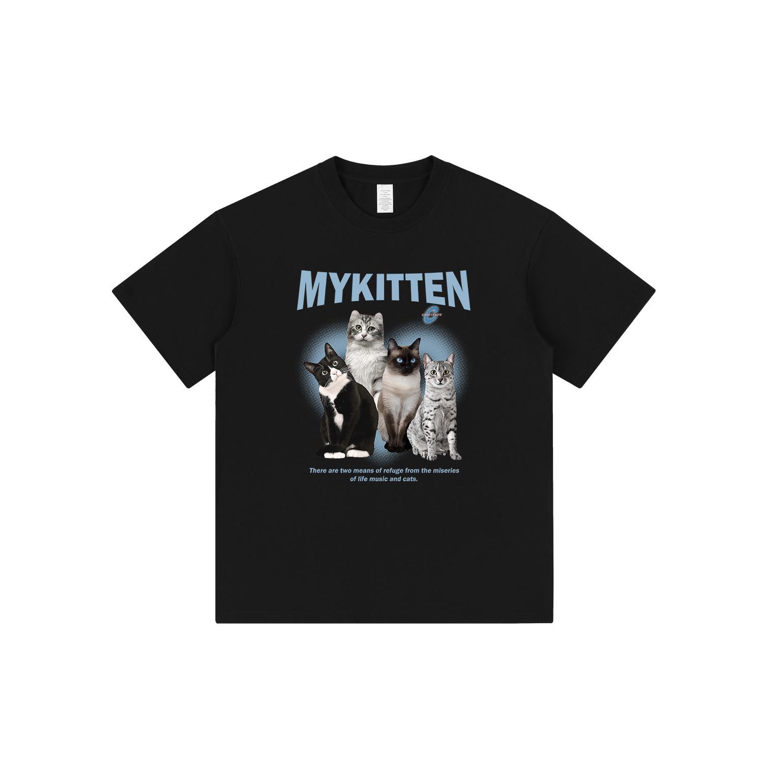 

Унисекс Ретро Футболка с Графикой Мультяшного Кота - Летний Топ с Коротким Рукавом для Пар Small чёрный