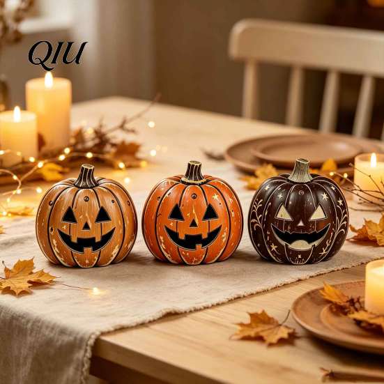 Desktop Holiday Party Ornament 3/4Pcs Vintage Wooden Pumpkin Decor, Rustic Fall Tabletop Centerpiece, Farmhouse Sturdy Thanksgiving Centerpieces