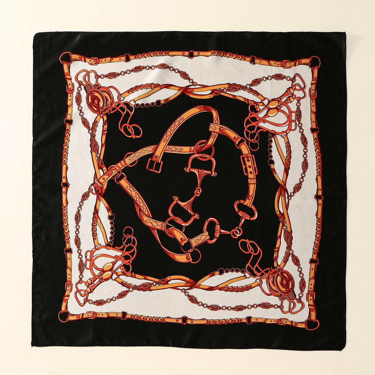 

Women Chains Printed Satin Square Scarf Silk Feeling Hair Shawl Wraps Luxury Floral Printed Neckerchief Silk Bandana 90*90Cm